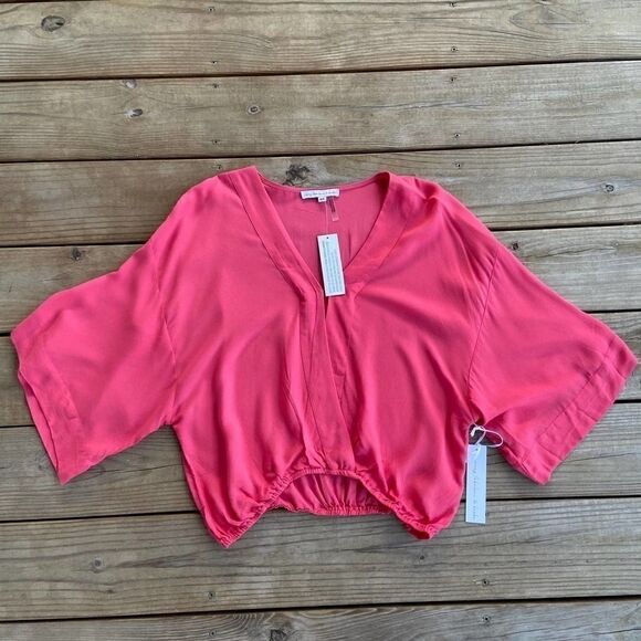 NEW Young Fabulous & Broke Coral Tia Wrap Blouse - Picture 1 of 5